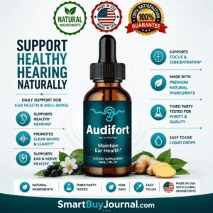 Audifort Reviews supplement bottle with natural ingredients for ear health and tinnitus support
