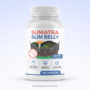 Sumatra Slim Belly Tonic weight loss supplement bottle with measuring tape showing belly fat reduction