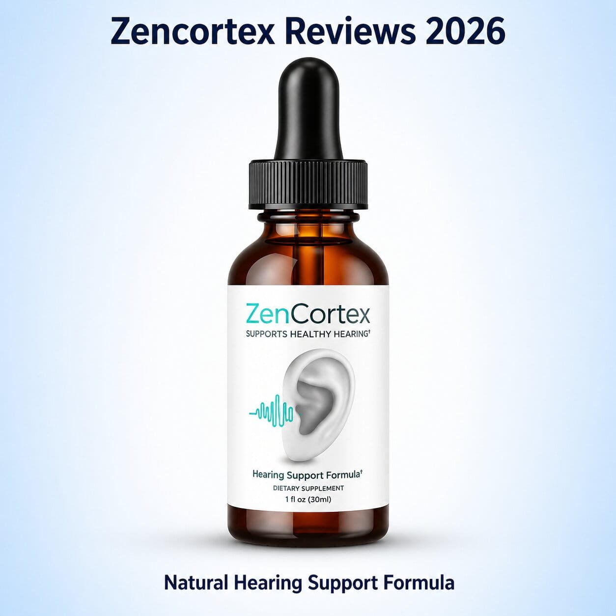 Zencortex Reviews 2026 liquid hearing supplement bottle for brain and ear support
