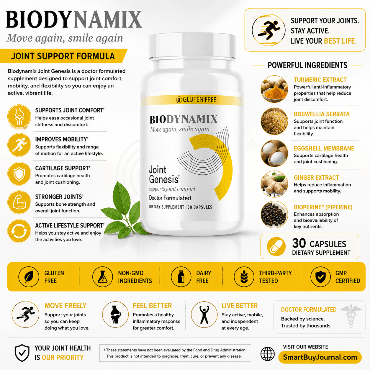 Joint pain supplements – Joint Genesis bottle with natural botanical ingredients on a wooden background