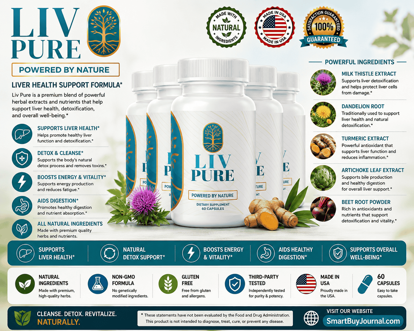Liv Pure capsules shown with a glass of water for daily dosage