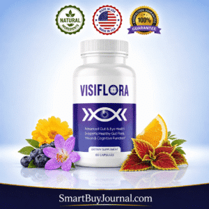 Visiflora eye health supplement bottle with capsules on white background