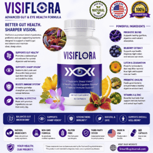 Visiflora eye health supplement bottle with capsules on white background