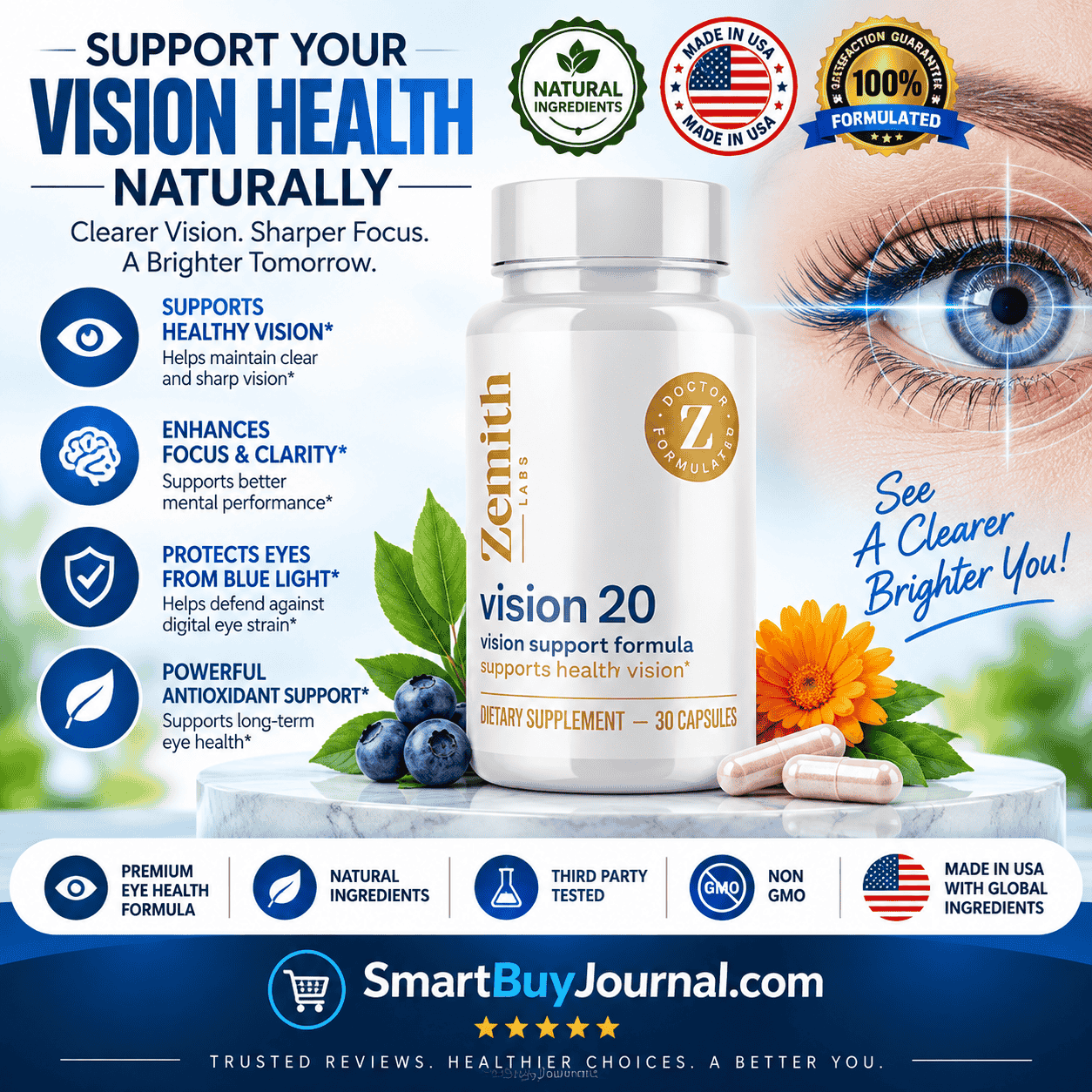 Vision 20® macular health supplements bottle with lutein and zeaxanthin ingredients