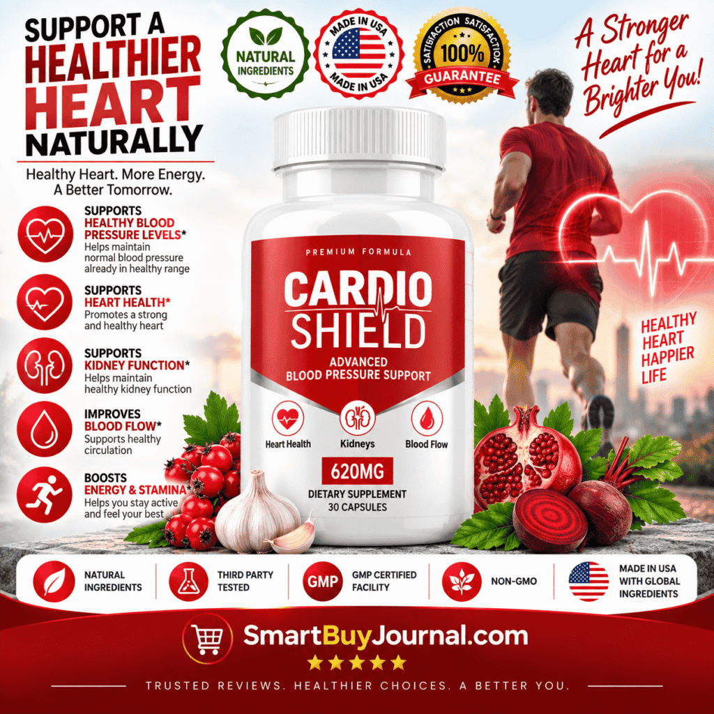 Bottle of Cardio Shield supplement beside fresh olive leaves, illustrating the natural olive leaf extract ingredient used for blood‑pressure support.