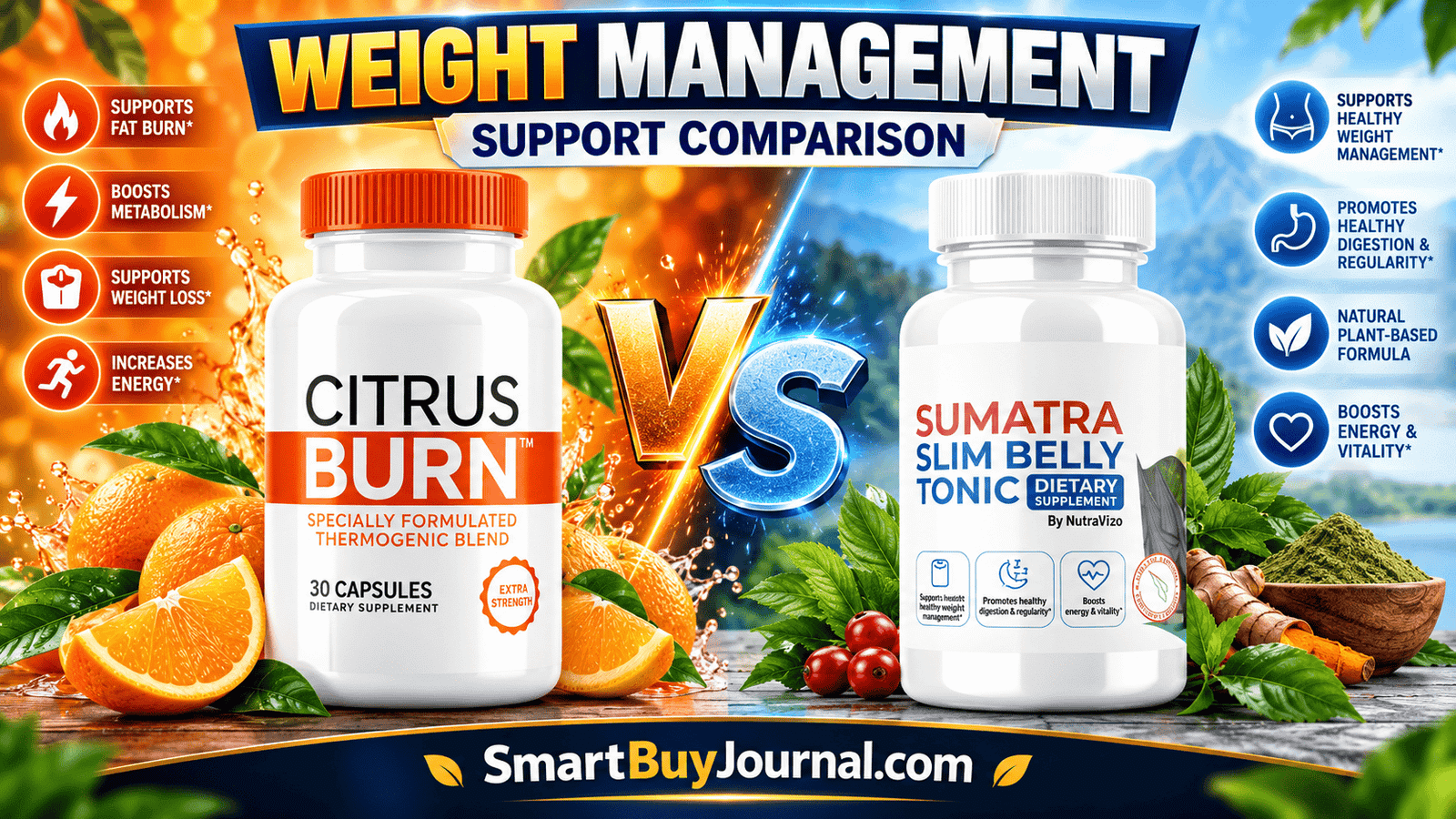 Citrus Burn and Sumatra Slim Belly Tonic comparison for weight-management research